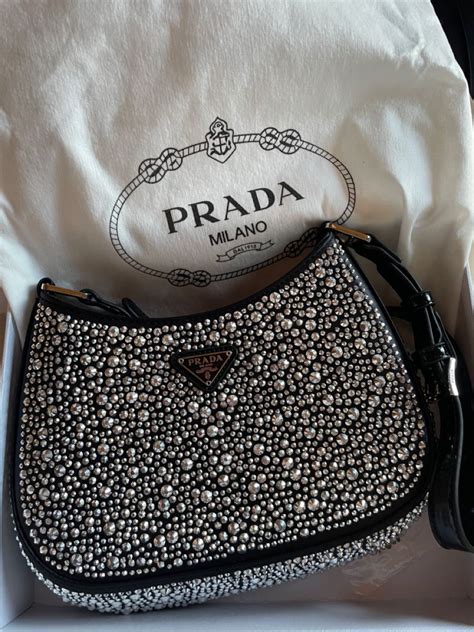 prada rhinestone bag white|bedazzled prada bag.